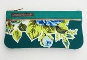 Image of -S O L D- a double zip clutch in deep teal with vintage floral appliques (b)