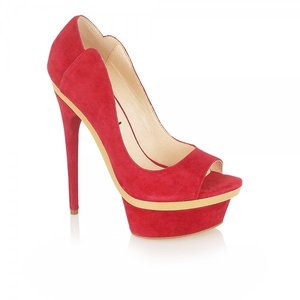 Image of Ravel Lexi Red Suede Peep Toe Platform Heels
