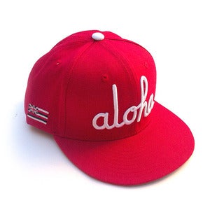 Image of ALOHA ARMY - ALOHA SCRIPT SNAPBACK (RED/WHT)