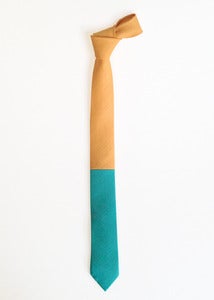 Image of gold + teal colorblock tie