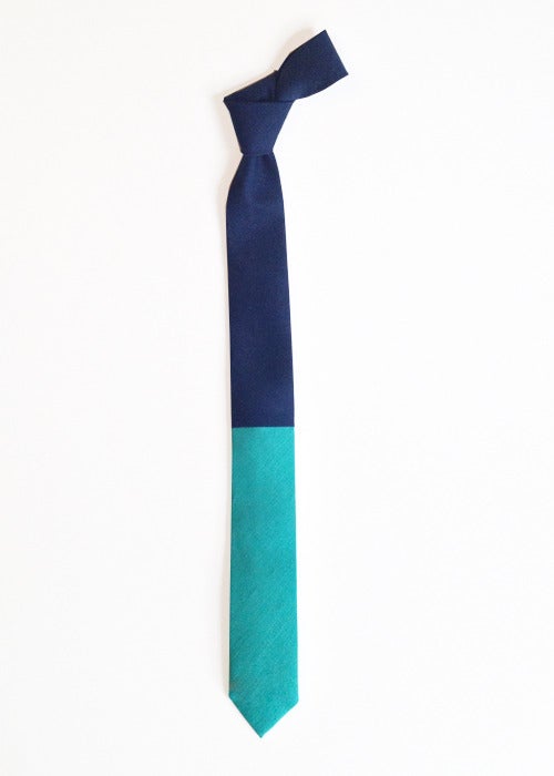 Image of navy + teal colorblock tie