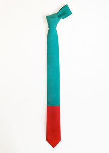 Image of teal + coral colorblock tie