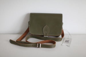 Image of 1970s small olive leather satchel