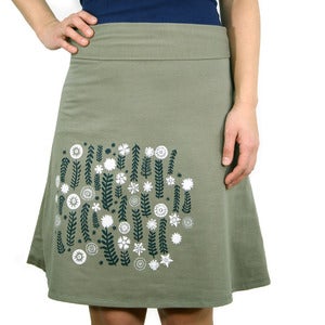 Image of Cotton Blend A-line High Waisted Skirt with Wildflowers (Olive)