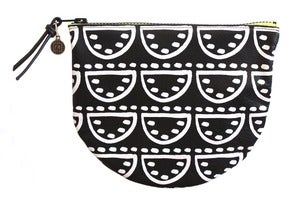 Image of Clamshell Pouch- Black Leather with White Watermelon Pattern
