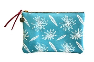 Image of Wallet Pouch- Baby Blue Leather with White Flowers
