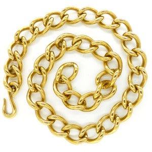 Image of Vintage Gold Tone Chain Link Heavy 1980s Hook Monet Necklace
