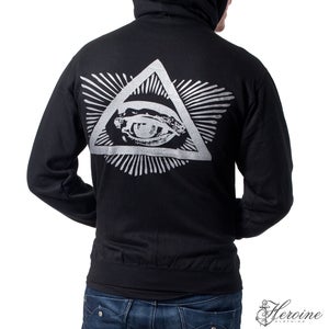 Image of Eye Of Triumph Black Hooded Zip Up Sweatshirt Unisex