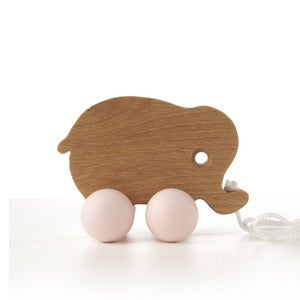 Image of Baby elephant pull along toy - duck egg blue