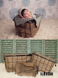 Image of Burlap Wire Baskets - Vintage Style - THREE Sizes - NEW - Photography Prop