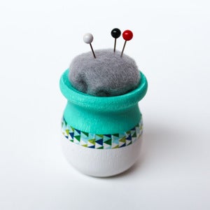 Image of Teal & White Teeny, Tiny Modern Pincushion