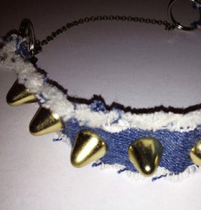 Image of SICK CHOKER - BLUE DENIM & GOLD STUDS