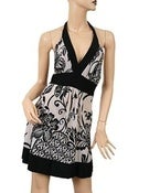 Image of Black and Cream Floral Halter Dress