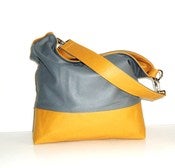 Color Block Leather Hobo - Gray and Gold