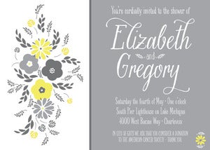 Image of Gray and Yellow Shower Invitation with Flowers