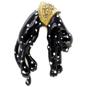 Image of Vintage KJL Kenneth Jay Lane Black Leopard Panther Rhinestone Paste Gold Tone Brooch