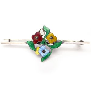 Image of Vintage Bernard Instone Floral Vibrant Sterling Silver Enamel Arts & Crafts Pin Brooch