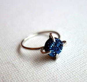 Image of Blue Drusy Prong Ring
