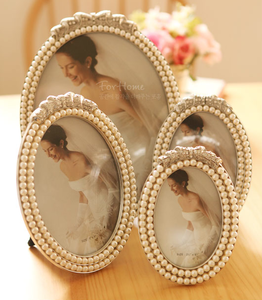 Image of Wedding pearl silver ribbon frame
