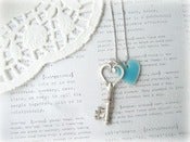 Image of Antique Silver Key with Blue Heart Necklace