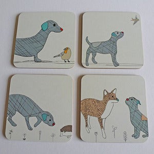 Image of Curious Dogs Coasters set of 4