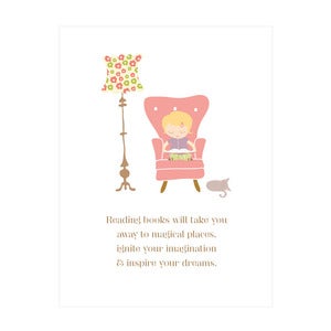 Image of "Reading takes you to magical places" Art Print (girls blonde version)
