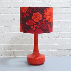 Image of NEW! Bell Bottom Table Lamp in Orange with Vintage Bright Floral Shade