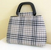 Image of Cream and Black Plaid Wool Handbag