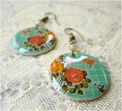 Image of Turquoise Rose - Mexican Oilcloth Inspired Earrings