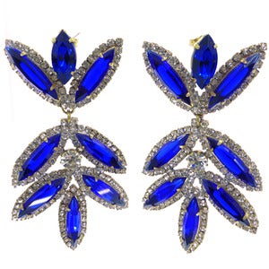 Image of Vintage Large Czech Glass Sparkling Royal Blue Rhinestone Sparkling Ornate Earrings