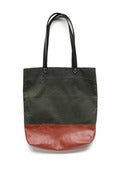 Image of OLIVE TAN WAX CANVAS + LEATHER BAGUETTE BAG