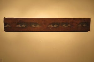 Image of "Eyes on wood" mixed media on wood by Mydogsighs