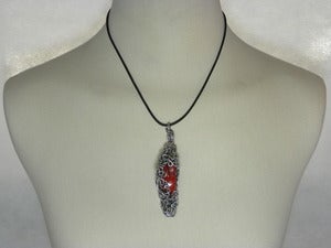Image of Red Coral Tangled Wire Leather Cord Necklace